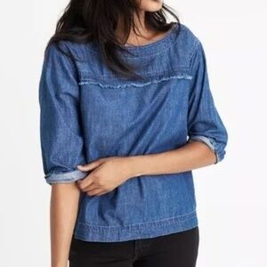 Madewell Women’s Herald Blouse Blue Denim Chambray Country Fringe XXS